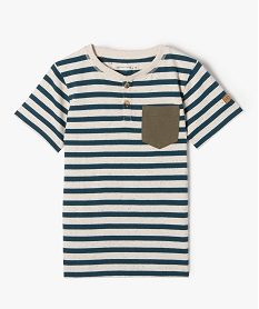 GEMO Tee-shirt garçon à rayures avec col tunisien - LuluCastagnette Imprimé