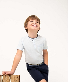 GEMO Tee-shirt garçon esprit polo en maille piquée Bleu