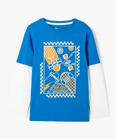 GEMO Tee-shirt garçon à manches longues effet 2-en-1 bleu standard