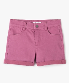 GEMO Short fille en coton stretch uni à revers violet standard