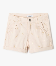 GEMO Short fille large en toile de coton avec motifs scintillants beige standard