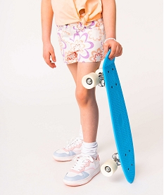 GEMO Short fille en toile denim à motifs fleuris blanc chine