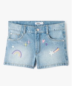 GEMO Short en jean fille avec broderies fantaisie bleu vif