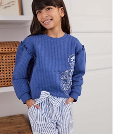 GEMO Sweat fille avec motif pailleté et volants sur les épaules - LuluCastagnette Bleu