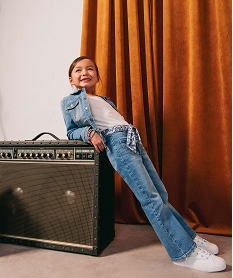 GEMO Jean fille coupe Flare avec ceinture imprimée - LuluCastagnette bleu vif