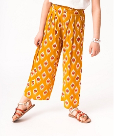 GEMO Pantalon fille ample en maille fluide à motifs jaune standard