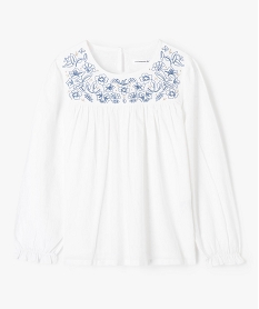 blouse fille a manches longues en voile de coton plumetis - lulu castagnette beigeI817801_1