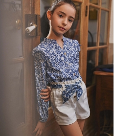 GEMO Chemise fille à motifs fleuris et rayures pailletées - LuluCastagnette bleu standard