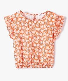 GEMO Blouse fille à motifs fleuris et rayures scintillantes orange standard