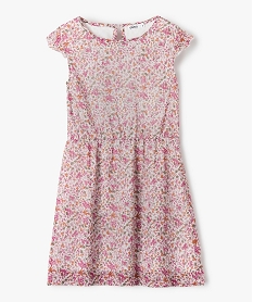 GEMO Robe fille courte en voile à fleurs et rayures dorées blanc chine
