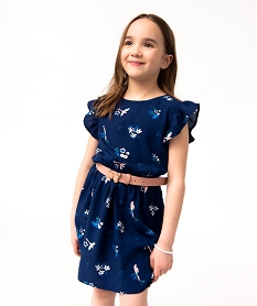 GEMO Robe fille à motifs et volants aux épaules Bleu
