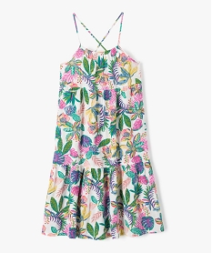 GEMO Robe fille à fines bretelles et motifs fleuris blanc chine