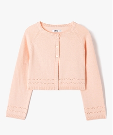 GEMO Gilet fille court en maille fine ajourée rose standard