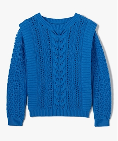 GEMO Pull fille en maille fantaisie avec volants sur les côtés Bleu