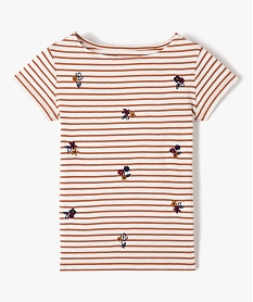 GEMO Tee-shirt fille rayé à manches courtes avec motifs brodés marron standard