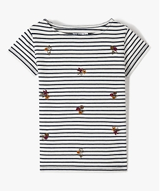 GEMO Tee-shirt fille rayé à manches courtes avec motifs brodés noir chine