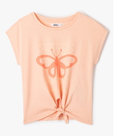 GEMO Tee-shirt fille à manches courtes base nouée et imprimé Orange