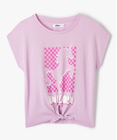 GEMO Tee-shirt fille à manches courtes base nouée et imprimé violet standard
