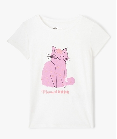 GEMO Tee-shirt fille à manches courtes à motif pailleté blanc chine