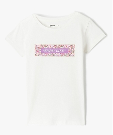 GEMO Tee-shirt fille à manches courtes avec motif sur le buste blanc chine
