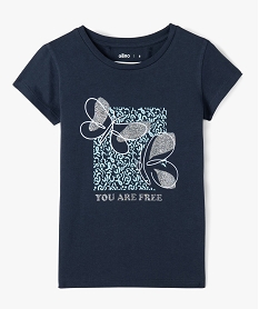 GEMO Tee-shirt fille à manches courtes à motif pailleté noir chine