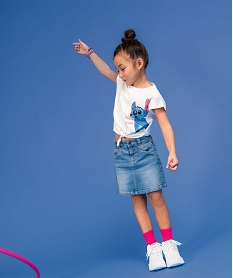 GEMO Tee-shirt fille loose noué imprimé Stitch - Disney blanc chine