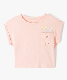 GEMO Tee-shirt fille loose à poche en dentelle anglaise rose standard