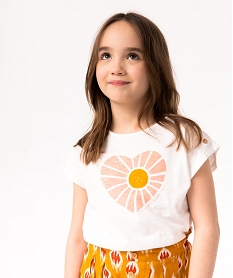 GEMO Tee-shirt fille avec motif sur le buste et boutons sur l’épaule Beige