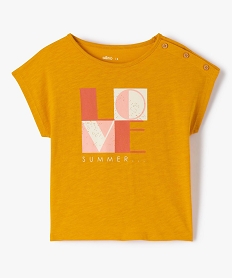 GEMO Tee-shirt fille avec motif sur le buste et boutons sur l’épaule jaune standard