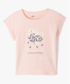 GEMO Tee-shirt fille loose à imprimé fleuri et message rose standard