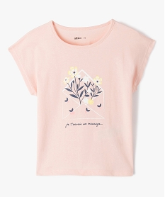 GEMO Tee-shirt fille loose à imprimé fleuri et message Rose