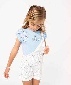 GEMO Tee-shirt fille loose à imprimé fleuri et message bleu standard