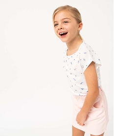 GEMO Tee-shirt fille à motifs fleuris coupe loose blanc chine