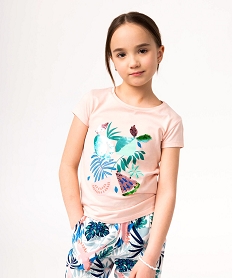 GEMO Tee-shirt fille à manches coutes et motif en sequins réversibles rose standard