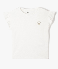 GEMO Tee-shirt fille à manches courtes avec volants blanc chine