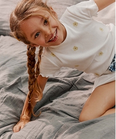 GEMO Tee-shirt fille à manches courtes avec fleurs brodées Beige