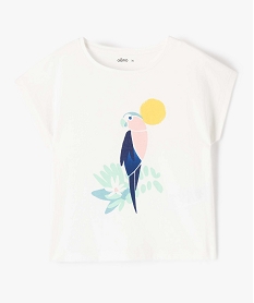 GEMO Tee-shirt fille ample à manches courtes avec motif pailleté blanc chine