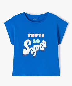 GEMO Tee-shirt fille ample à manches courtes avec motif pailleté bleu standard