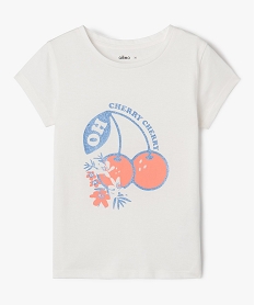 GEMO Tee-shirt fille à manches courtes avec motif blanc vif