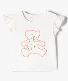 tee-shirt fille avec motif brode et volants sur les epaules - lulucastagnette beigeI829601_1