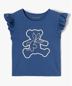 GEMO Tee-shirt fille avec motif brodé et volants sur les épaules - LuluCastagnette Bleu
