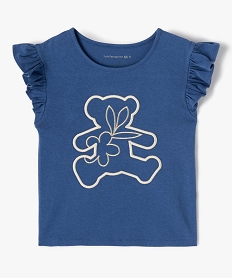 GEMO Tee-shirt fille avec motif brodé et volants sur les épaules - LuluCastagnette bleu standard
