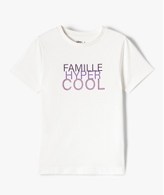 GEMO Tee-shirt fille à manches courtes avec inscription pailletée blanc chine