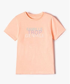 GEMO Tee-shirt fille à manches courtes avec inscription pailletée Orange