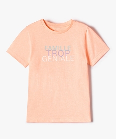 GEMO Tee-shirt fille à manches courtes avec inscription pailletée orange vif