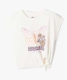 GEMO Tee-shirt fille coupe ample noué dans le bas blanc chine