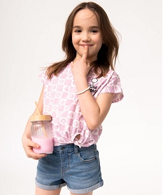 GEMO Tee-shirt fille coupe ample noué dans le bas violet standard