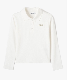 GEMO Tee-shirt fille à manches longues et col polo blanc chine