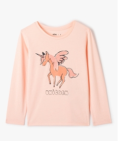 GEMO Tee-shirt fille à manches longues avec motif pailleté rose standard