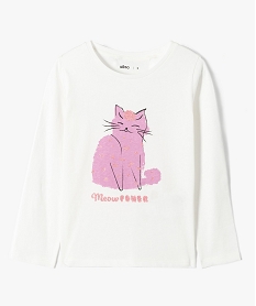 GEMO Tee-shirt fille à manches longues avec motif pailleté blanc chine